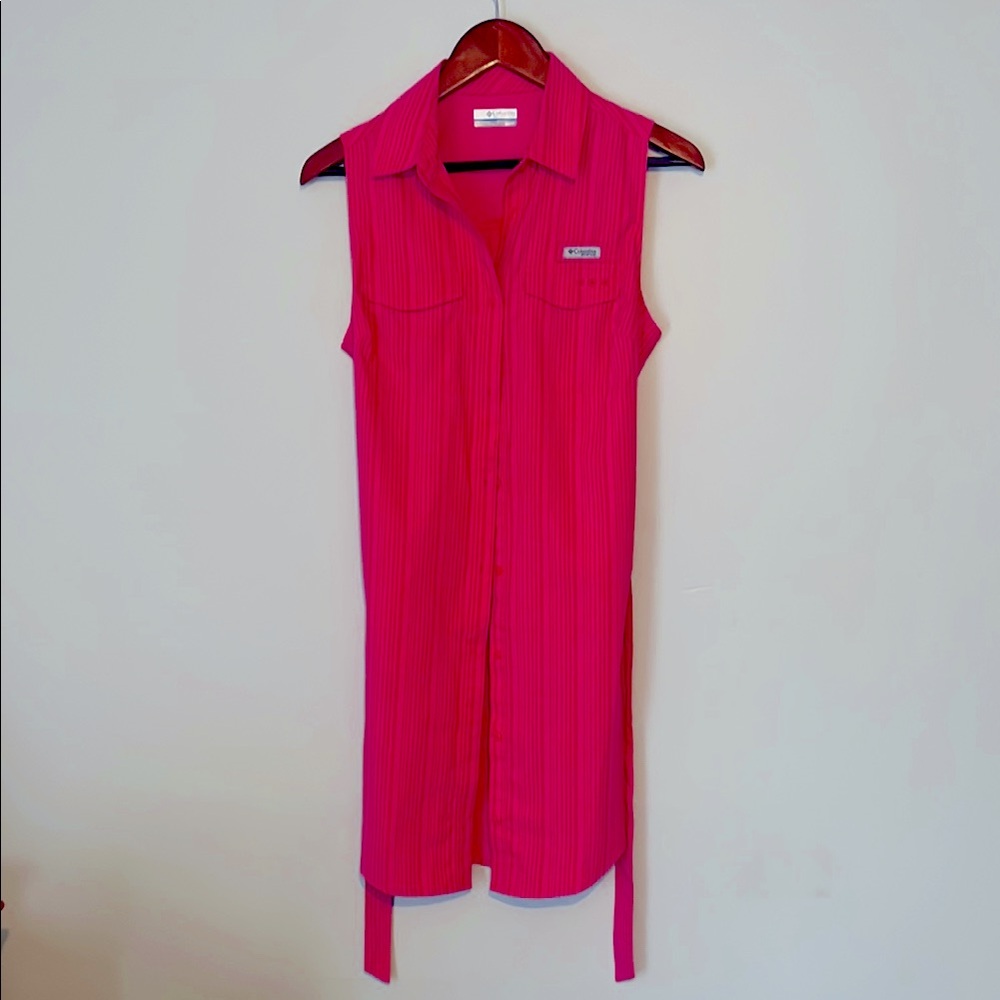 Columbia  PFG Pink Sleeveless Button-Down Shirt Dress